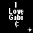 Black background with white pixelated text "I Love Gabi (" repeated in a , surrounded by small animated symbols including plus signs and stars