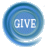 Blue circular swirl icon with white text 'GIVE' centered on a gray background, featuring pixelated edges and layered blue tones.