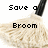 Two pixelated broom and mop icons with text overlays, each showing a black handle and light brown bristles against white background.
