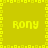 A static pixel art icon with a yellow background, four instances of the text 'Rony' in light yellow, and a border made of small square pixels.