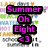 Pixelated text in bright magenta on black rectangular backgrounds arranged vertically against a blurred multicolored pixel grid.