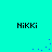 Four instances of the text 'Nikki' in black pixelated font on a cyan background, with scattered blue pixels forming motion trails.