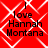 Red background with white geometric pattern and black text reading "I love Hannah Montana" in four identical quadrants.