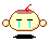Pixelated character with cherry-topped head, closed eyes, and blue tears on gray background.