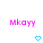 Pink 'Mkayy' text appears above blue heart and downward arrow icons on white background with gray section.