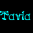 A contact sheet of six animated frames showing the name "Tavia" in various pixelated colors and styles against a black background.