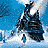 Pixelated animation of a figure in blue coat walking toward snowy mountains with 'THE POLAR EXPRESS' text below.