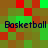 Pixelated of green, red, and brown squares with four instances of the word "Basketball" in dark blue text across two