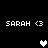 Pixelated text 'SARAH <3' appears in four corners with a central heart symbol that alternates between white and gray.