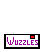 Pixelated icon set showing evolving envelope and document states with 'Wuzzles' text in purple on black borders, some frames featuring guitar-like symbols.