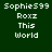 Four pixelated text display 'Sophie599 Roxx This World' with varying background colors