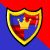 Animated pixel art of a golden winged creature with blue eyes and orange beak, interacting with a shield emblem featuring a crown on red and blue background.