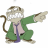 Pixelated monkey in green suit points right with text 'Monkeys WILL rule the earth' on white background.