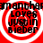 Red circular icon with white concentric rings and black text reading "LOVES JUSTIN BIEBER" in four quadrants, surrounded by repeating pixelated text.