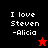 Four display 'I love Steven -Alicia' text with a red star and black star icon variation on different background colors