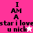 Pixelated text reads "I AM A star i love u nick" with a white star on pink background and a pink star on white background.
