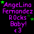 Purple text 'Angelina Fernandez Rocks Baby! <3' with green stars on black background, repeated in a pattern