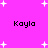 Bright pink background with white pixelated stars and four instances of the text 'Kayla' in black pixelated font arranged in a