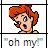 Pixelated cartoon-style icon of a person with red hair and wide eyes, mouth open in surprise, set against a white background with black grid lines.
