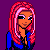Pixel art of a cartoon character with pink hair and blue top, standing against purple background with text "Wild Thang" on right.