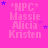 *NPC* Massie Alicia Kristen text on pink background with purple stars; static image showing repeated of identical icons