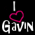 Pixelated static icon with black background featuring a white vertical bar, pink heart outline, and stylized white text reading "Gavin" below the heart.