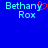 Blue background with light blue text 'Bethany Rox' and a red heart symbol replacing the letter Y in Bethany.