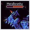 Pixel art of a blue dragon-like creature with orange eyes and glowing accents, set against dark background with health bar text above.