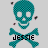 Pixelated teal skull with crossbones and the name "JESSIE" in black block letters on a light gray background.
