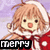 Pixelated anime-style character with light brown hair and red eyes wears red outfit with white trim and Santa hat, standing against purple background.