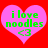 Two identical pink heart shapes on red background with green text 'i love noodles <3' inside each heart.