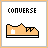 Pixelated 'CONVERSE' text above a shoe silhouette with color variations across six