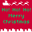 Red background with green text and white pixel art of Santa's sleigh, reindeer, and city skyline. Animated changes include sleigh/reindeer positions and skyline shape.