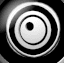 A 5x4 contact sheet of 20 animated frames showing a stylized eye icon with varying iris shapes and surrounding rings, rendered in grayscale on black background.