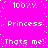 Pixelated text on bright pink background with white dots and '100%?' at top and bottom, repeating 'Princess' and 'Thats me!' in two