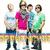 Five pixelated figures stand side-by-side against a white background, wearing varied casual clothing in bright colors.