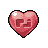Pixel art heart icon with pink gradient, black outline, white highlight on top left, and dark red internal shapes resembling stylized letters.