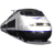 Six of a pixelated train icon showing motion blur effects across the front and sides