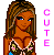 Pixelated character with brown skin and long brown hair in a bikini top, displayed across four with changing text