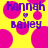Yellow background with pink circles and purple text reading 'hannah bailey' in pixelated font, featuring a small heart symbol between the names.