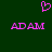 A static pixel art image with a dark green background, featuring two identical pink 'ADAM' text blocks and one pink heart symbol above them.