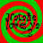 Four identical display a red and green spiral background with black text reading "fratle love 2/9" in each quadrant