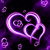 Animated pixel art of intertwined glowing purple hearts on a dark background with floating heart shapes, transitioning to static text and heart symbols.