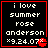 Four identical pixelated with black backgrounds, red borders, and white text reading "i love summer rose anderson *9.24.07" each containing a small red crescent symbol
