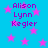 Blue background with pink stars and purple text reading 'Alison Lynn Kegler' in four identical sections.