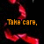 Animated red heart-shaped petals fall against a black background with orange text reading "Take care, of my heart. I've left it with you." and an orange heart symbol.