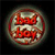 Circular pixelated icon with red text on a multicolored gradient background, featuring a central circular shape with blurred edges.