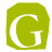A static contact sheet showing two frames of an animated icon with a large green 'G' on the left and scattered gray pixelated text fragments on the right against a white background.