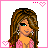 A 5x5 contact sheet of animated AIM buddy icon frames showing a pixel-art female character with long brown hair and pink clothing, alongside text variations including "white female" and "addicted to retail" on white backgrounds with pink heart borders.