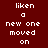 pixelated text on a dark red background with yellow highlighted sections displaying 'liken', 'a', 'new one', 'moved', and 'on' in white